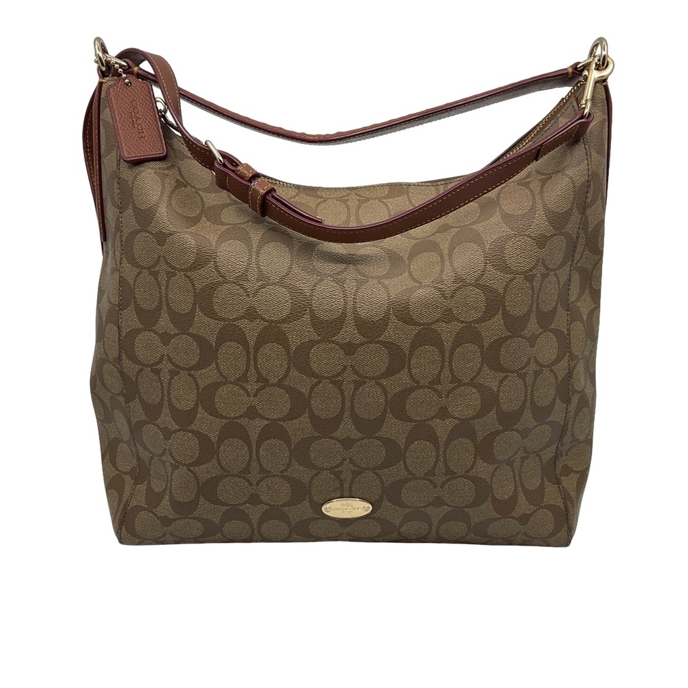Coach Brown Signature Leather Shoulder Bag with Chestnut Trim
